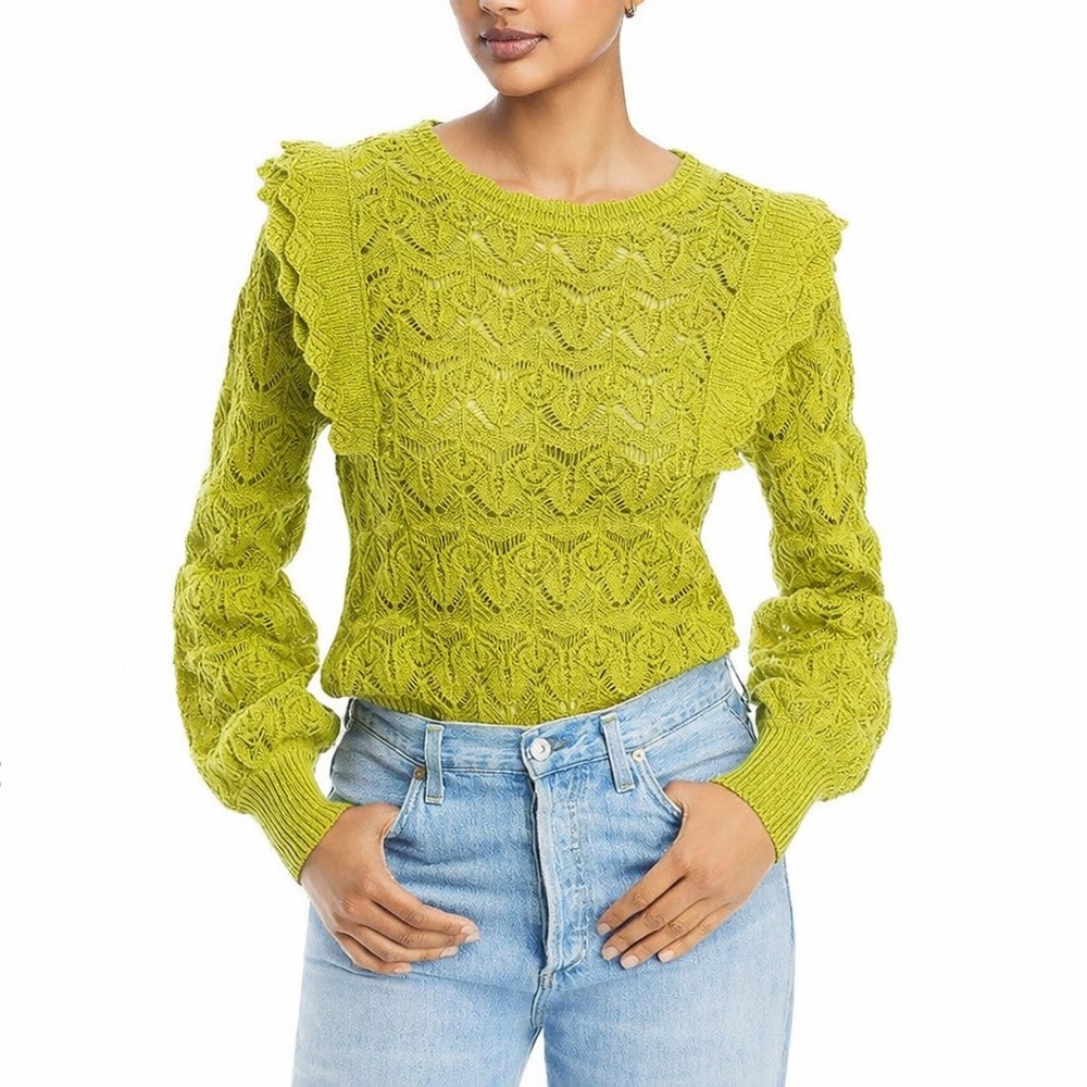 John Paul‎ Richard Crochet Pointelle Knit Sweater Small Coquette Cottage Dainty